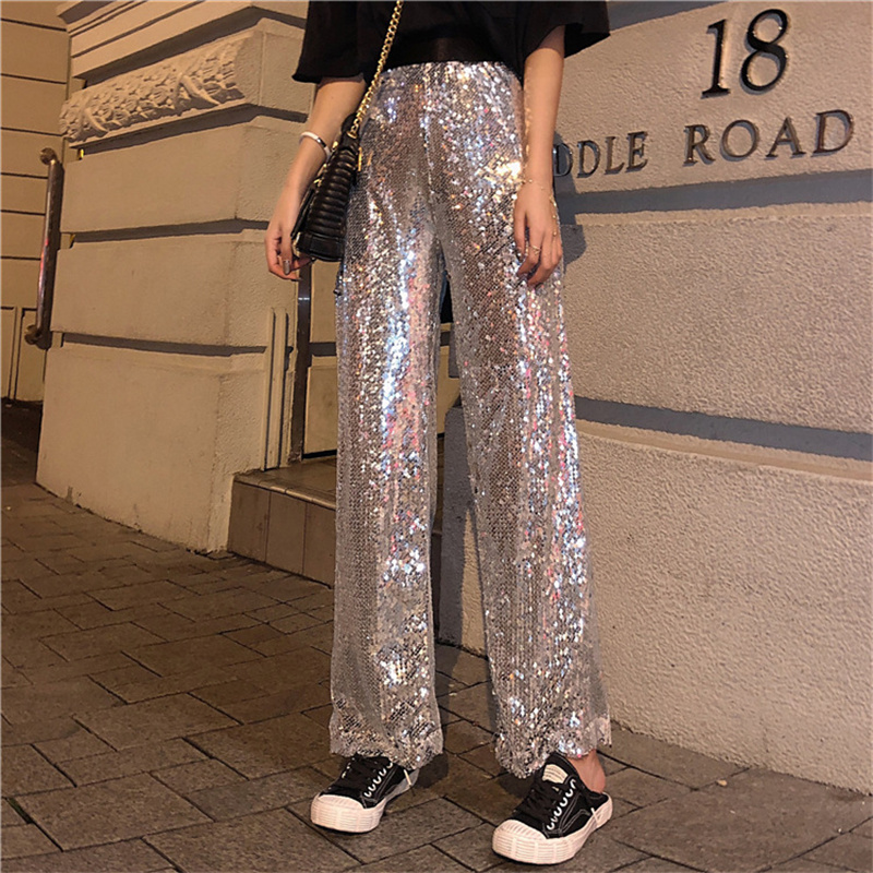 ロングパンツ レディースワイドパンツ 韓国ファッション スパンコール パンツ オルチャン ストリート ゆっくり ダンス 衣装 K-POP 原宿系